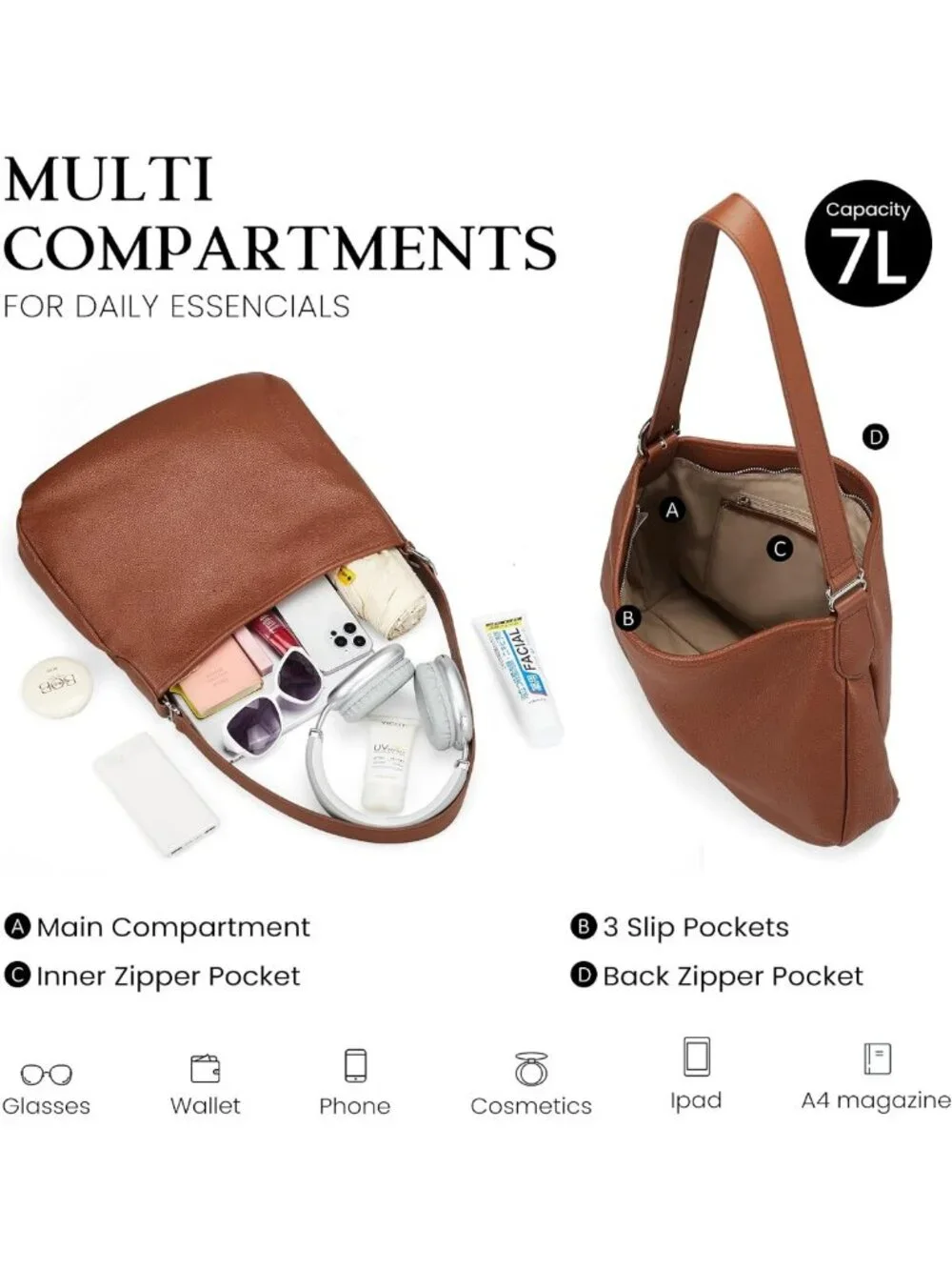 Vintage Genuine Leather Satchel Tote Bag for Women, Large Handbag & Crossbody